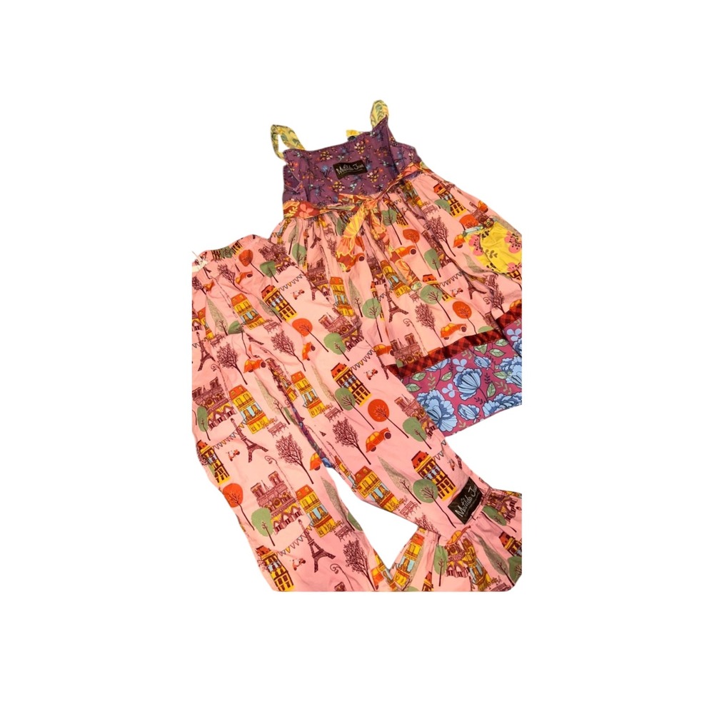 Matilda Jane Girls Paris Eiffel Tower Dress and Ruffle Pants Set Pink Purple